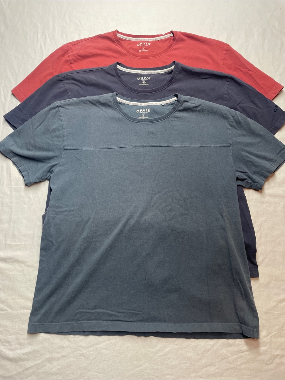 Orvis Short Sleeve Crew T-Shirts Trio - Slate Blue, Navy, Red Size XL